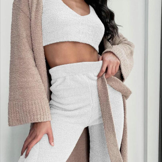 3pcs Women's Clothing Long Sleeve Shorts Pajama Set